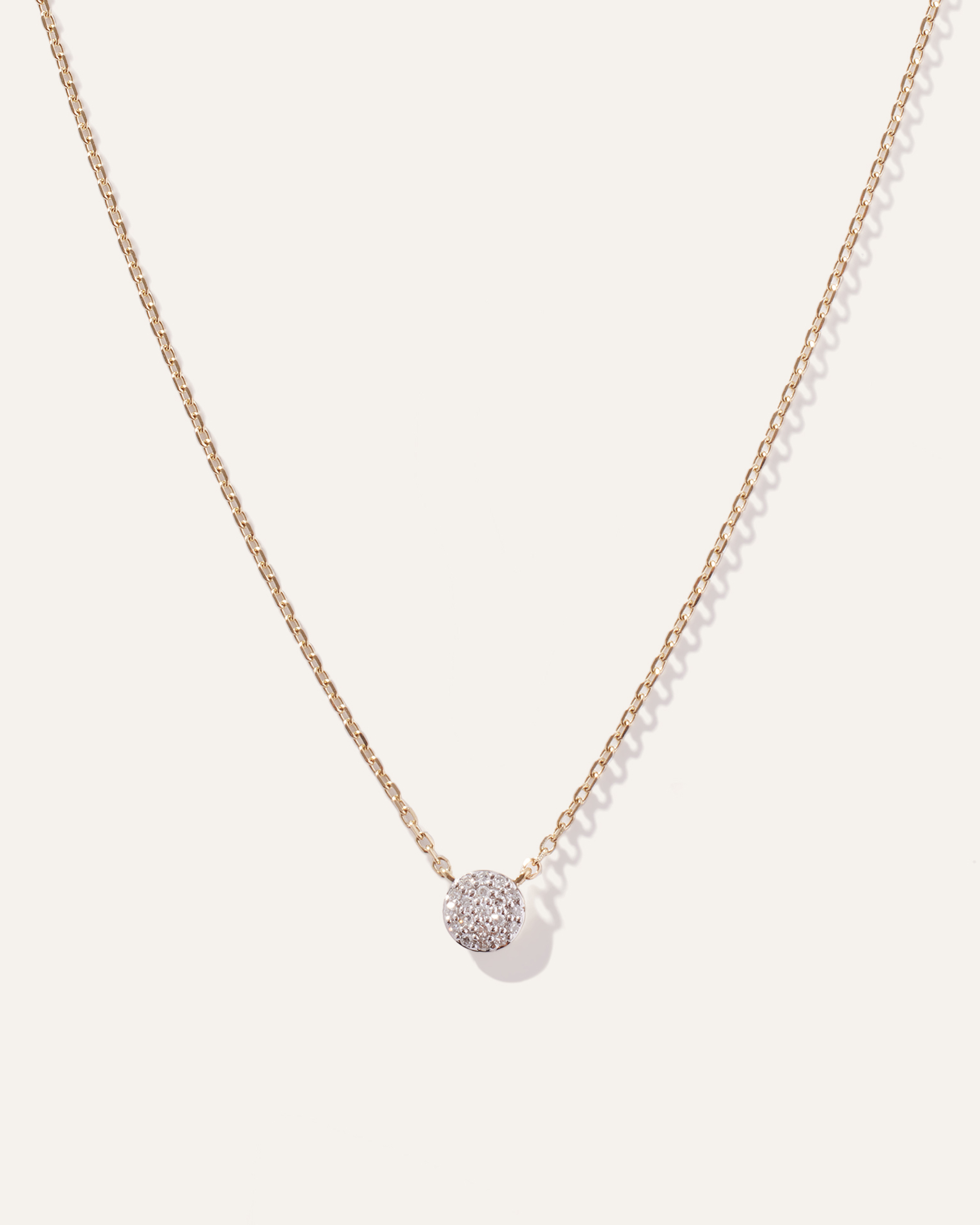 14K Gold Diamond Pave Disc Necklace