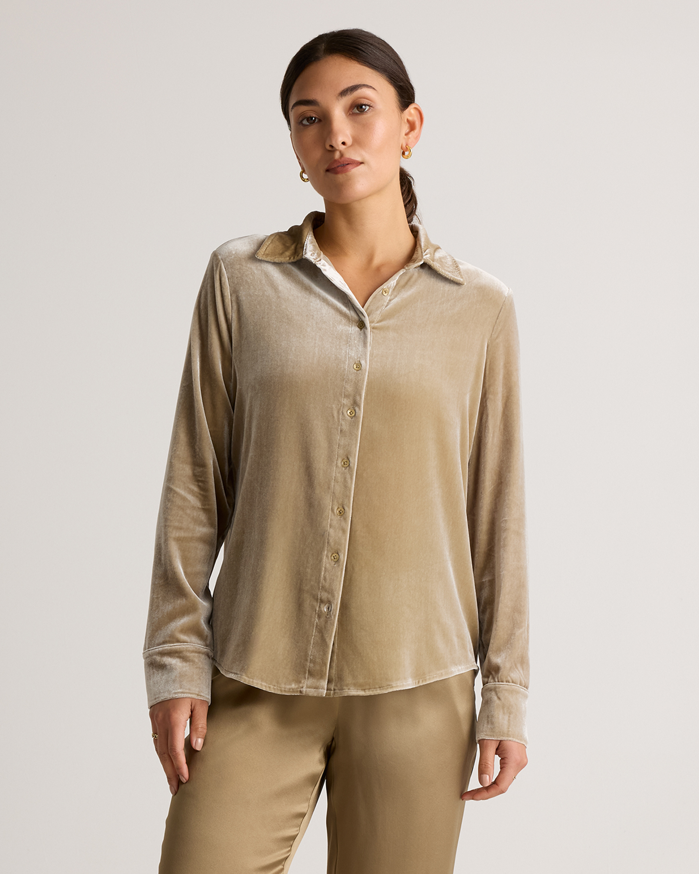 Stretch Silk Velvet Long Sleeve Shirt