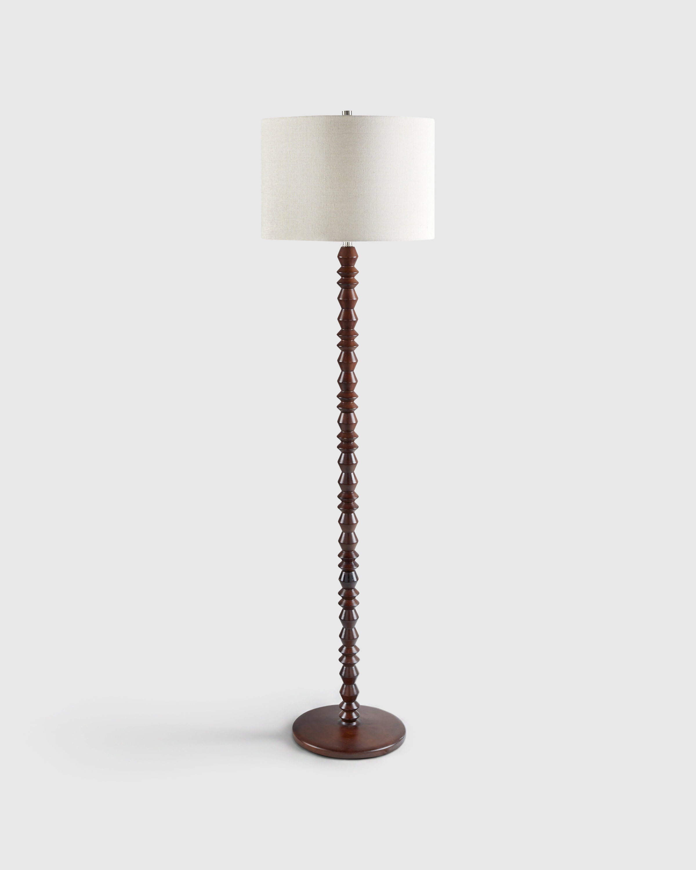 Faceted Wood Floor Lamp with Linen Shade