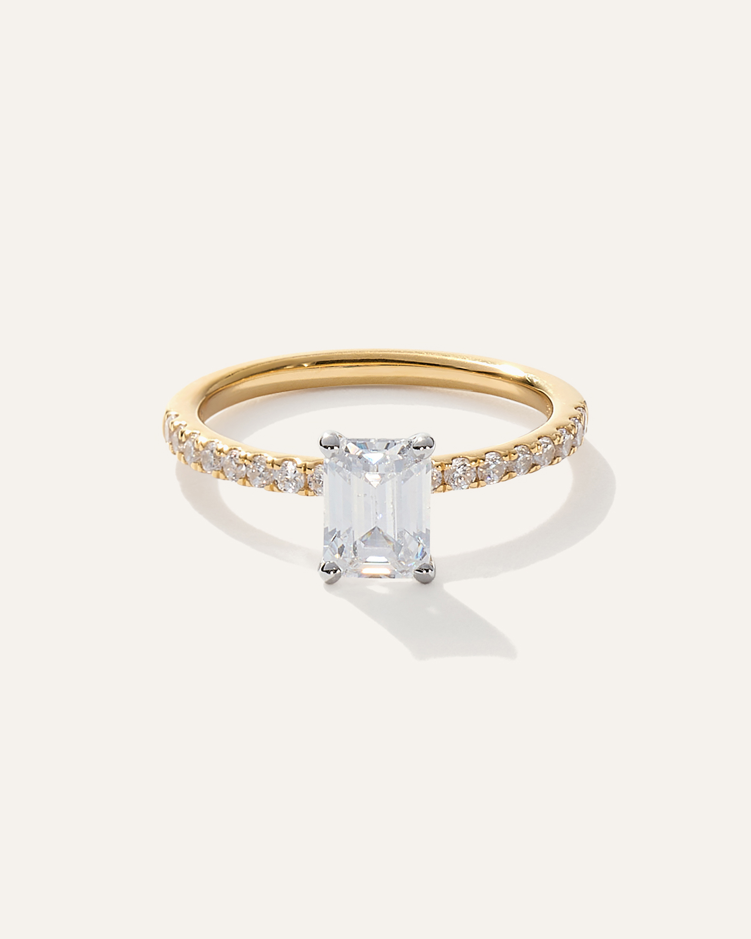 Lab Grown Diamond Emerald Petite Pave Engagement Ring - 1ct