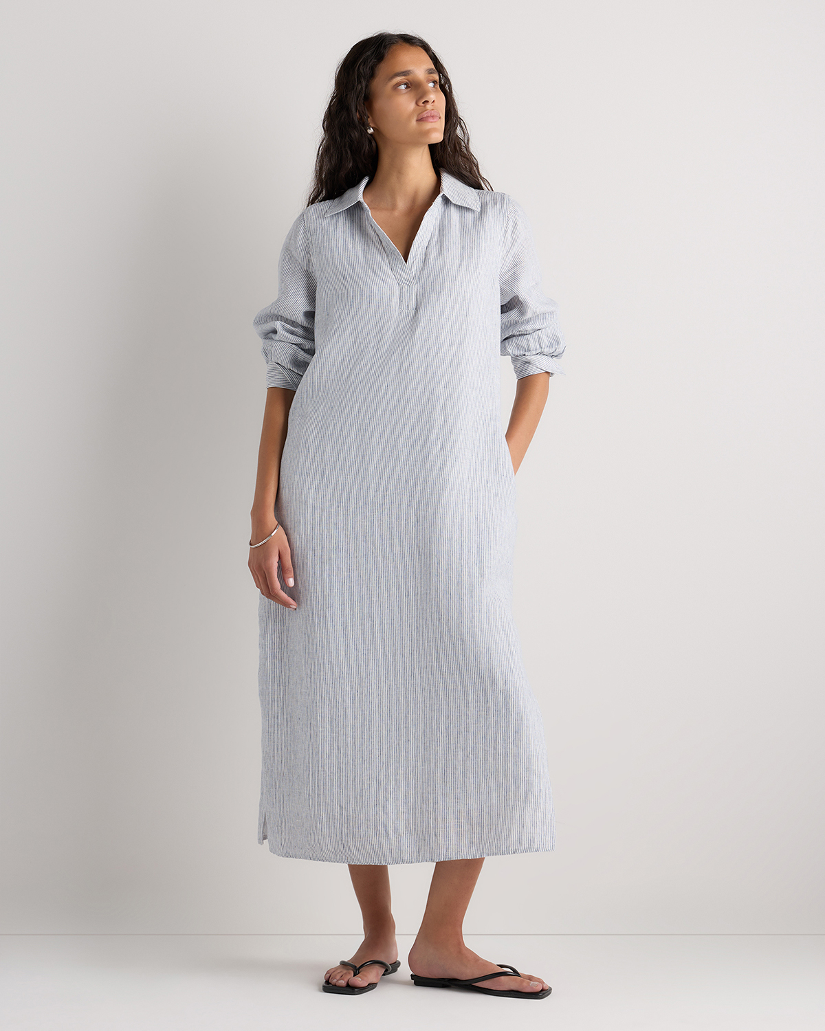 100% European Linen Popover Maxi Dress