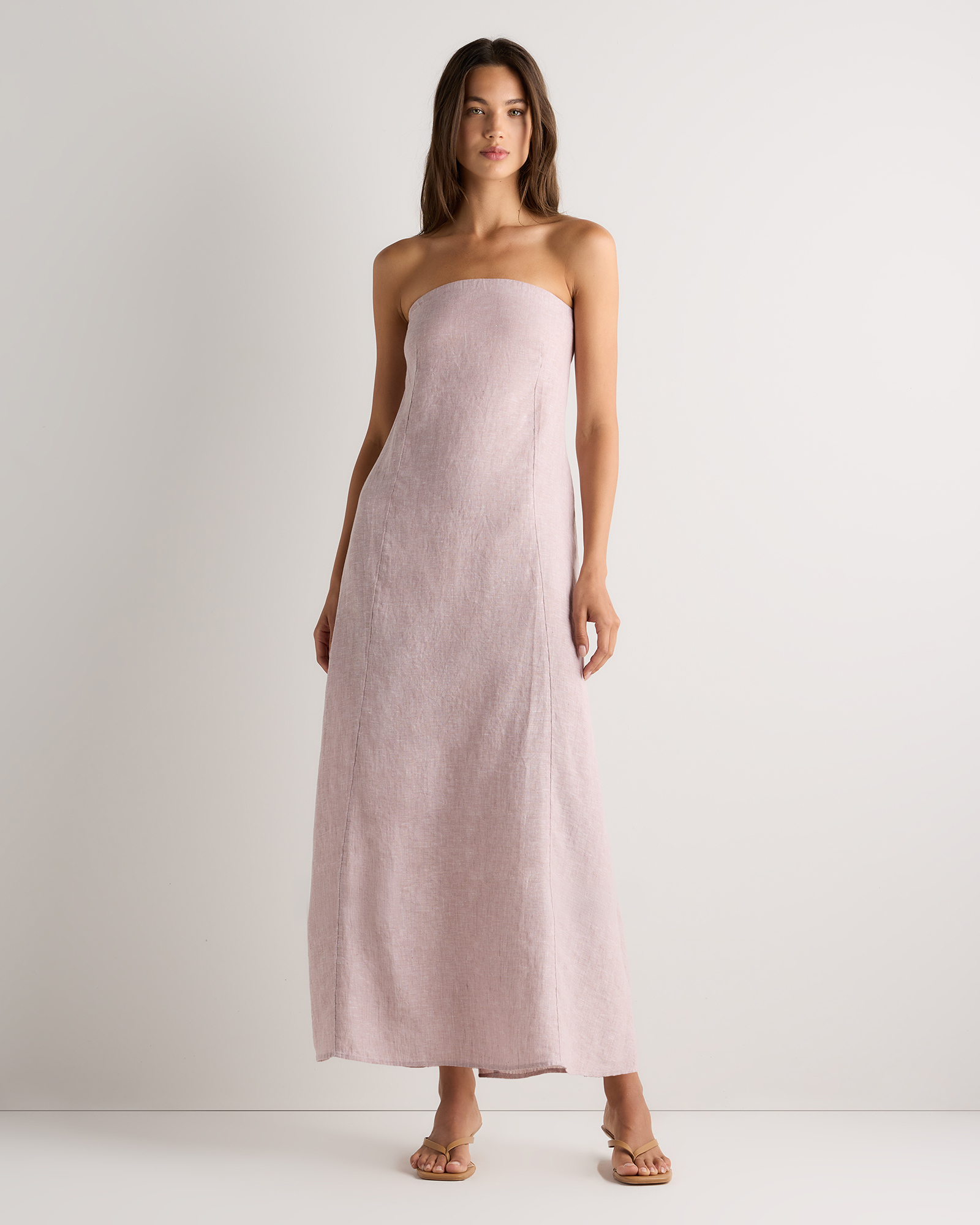 100% European Linen Strapless Maxi Dress