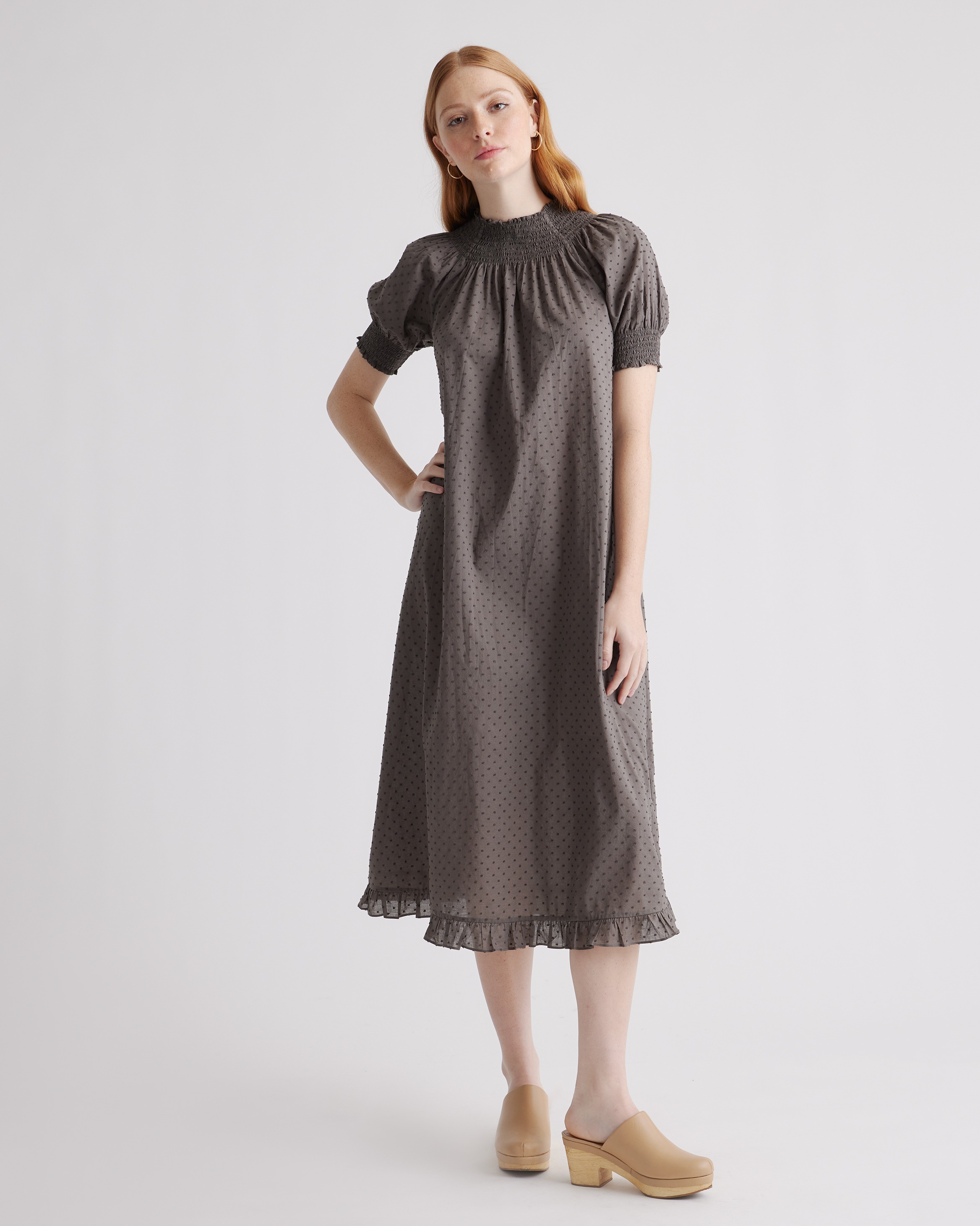 100% Cotton Swiss Dot Midi Dress