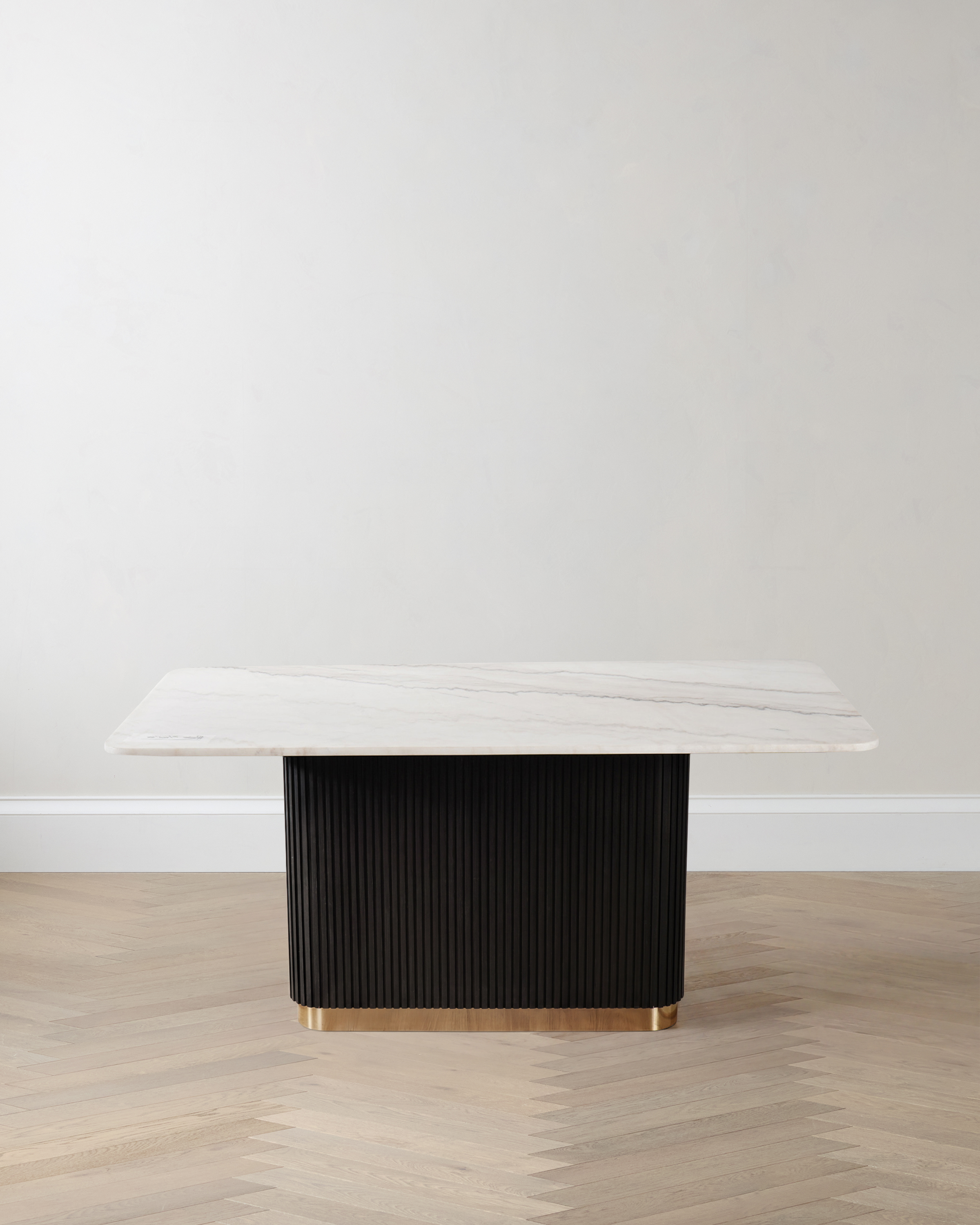 Fluted Wood and Genuine Marble Pedestal Dining Table