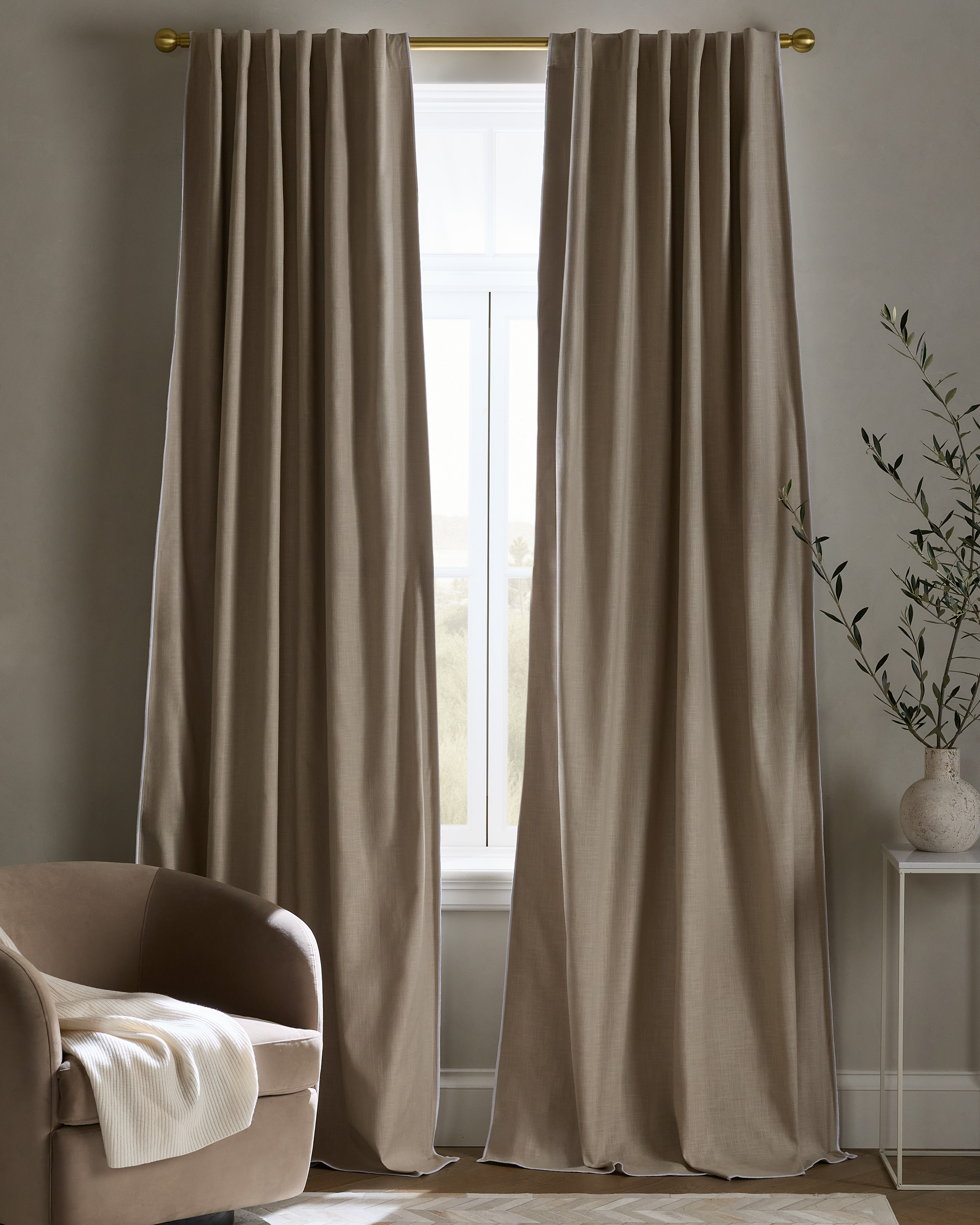 Piped Edge Cotton True Blackout Curtain - Single Panel