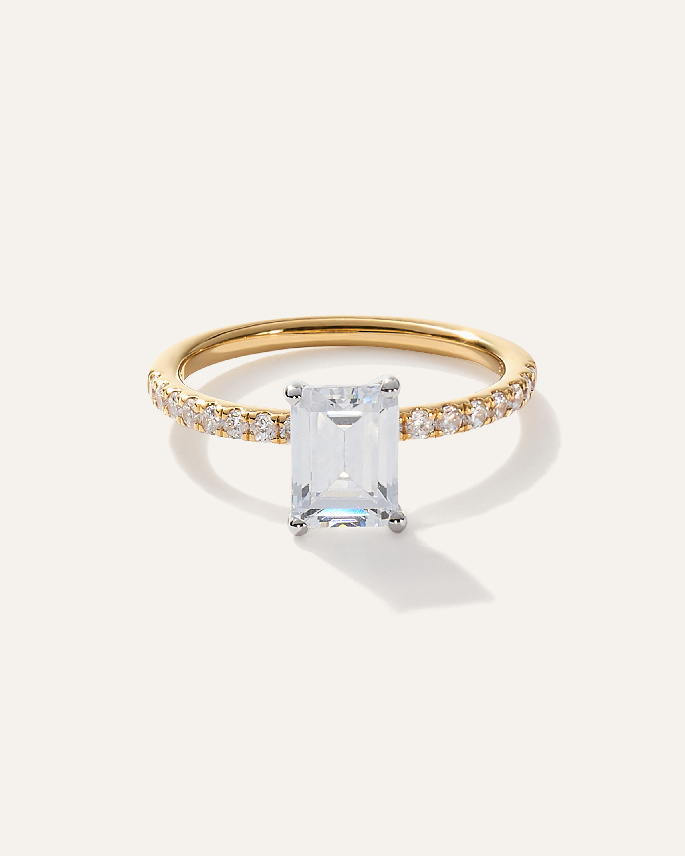 Lab Grown Diamond Emerald Petite Pave Engagement Ring - 2ct