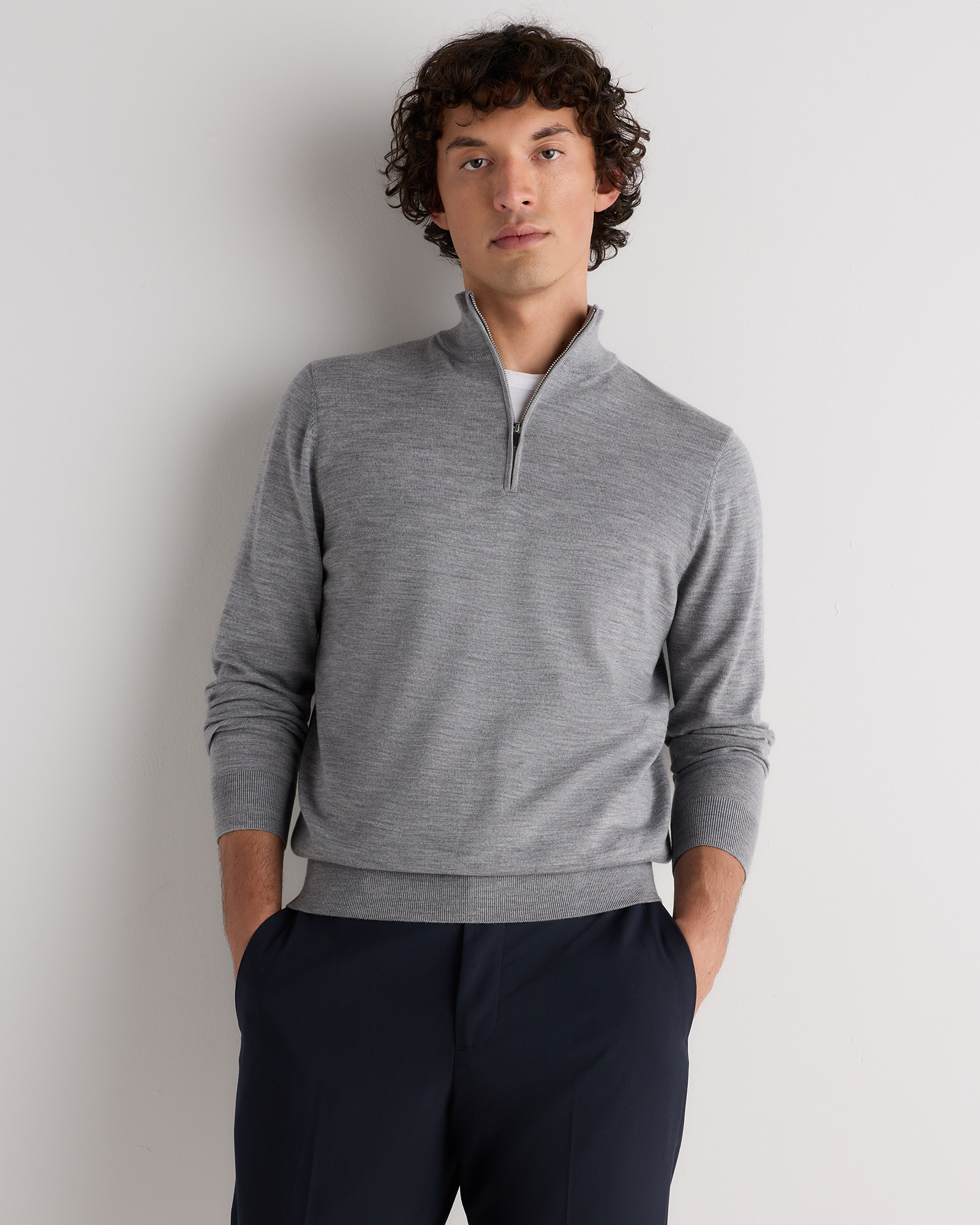 Worsted Merino Wool Quarter Zip Sweater