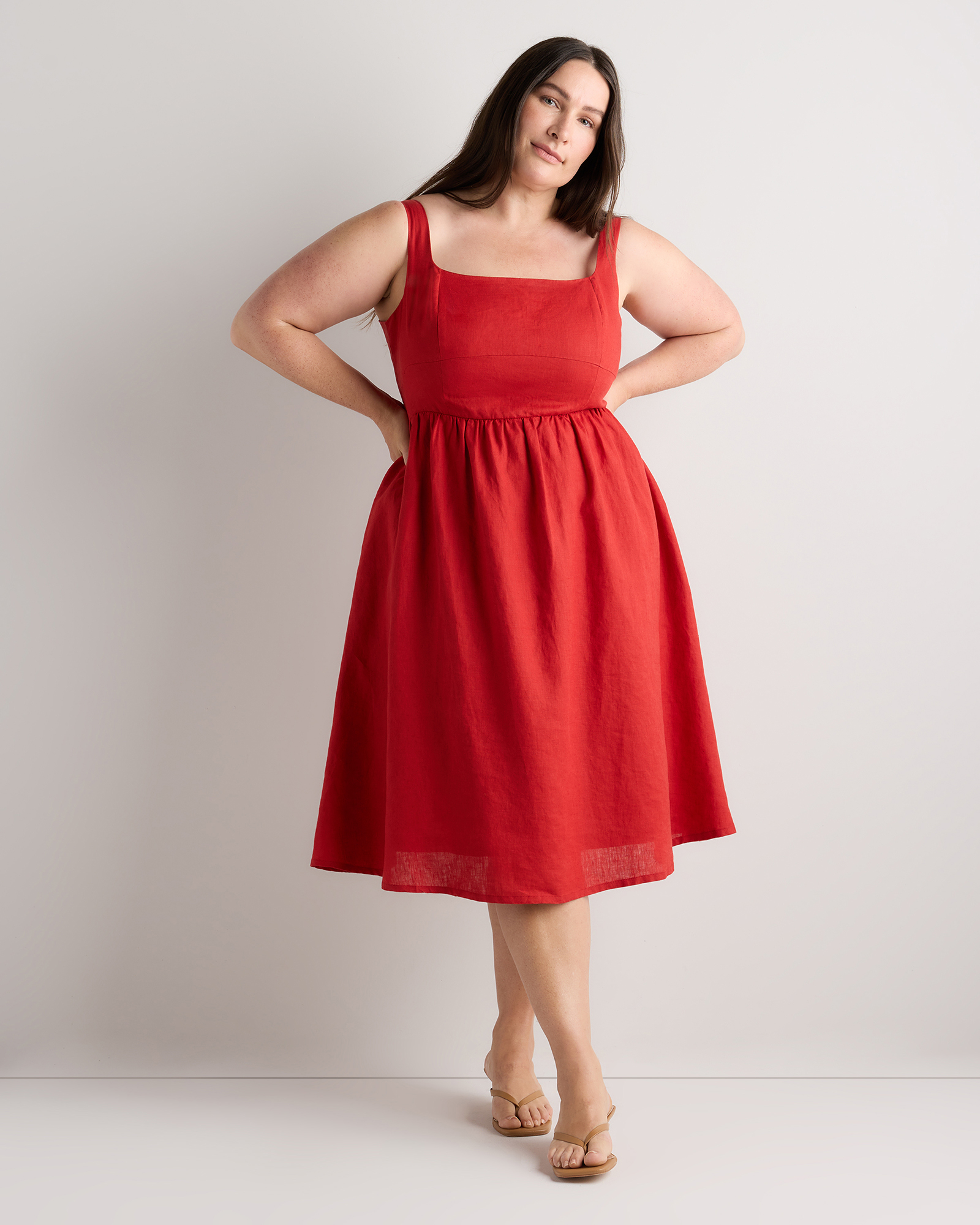 100% European Linen Fit & Flare Midi Dress