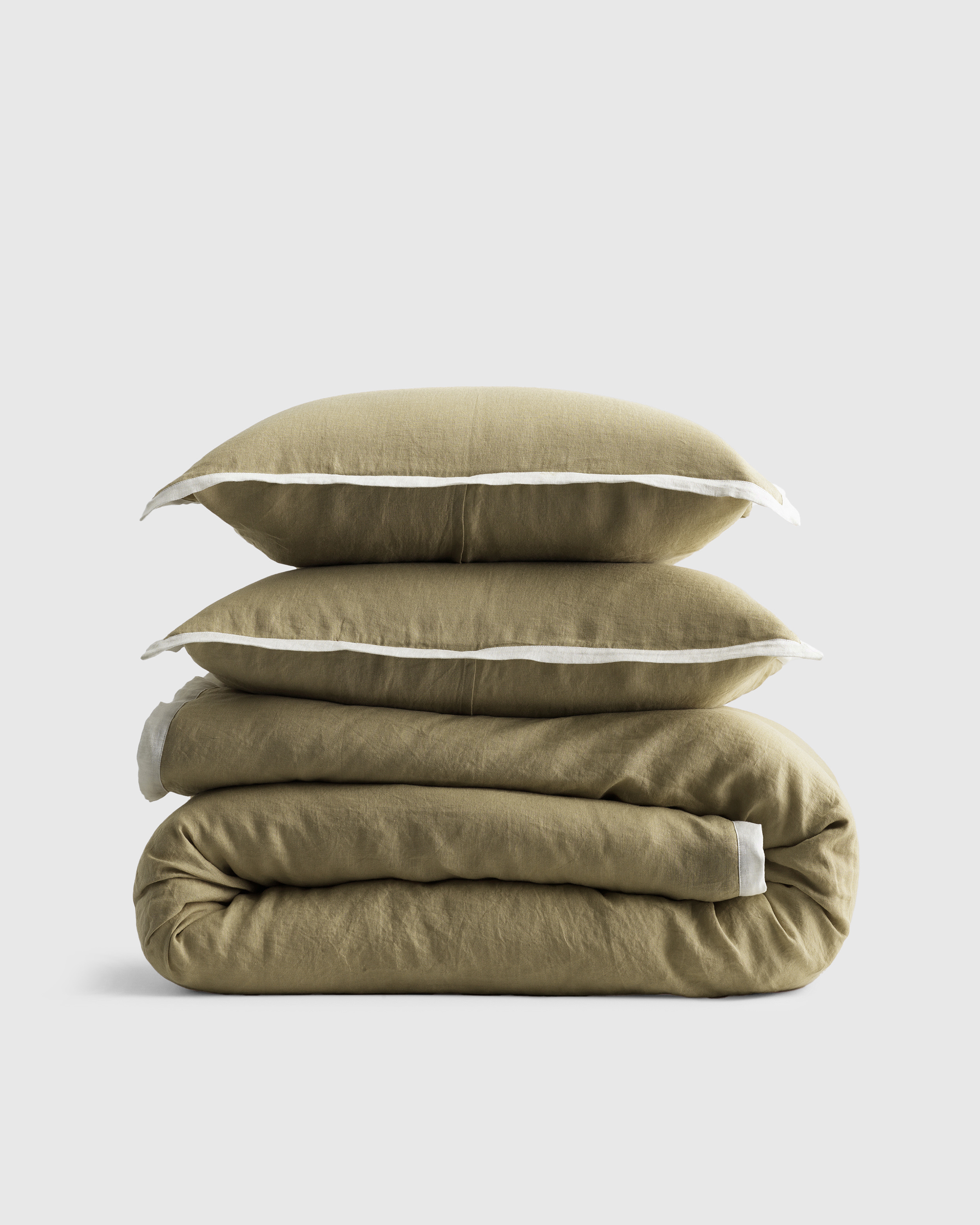 European Linen Contrast Flange Duvet Cover Set