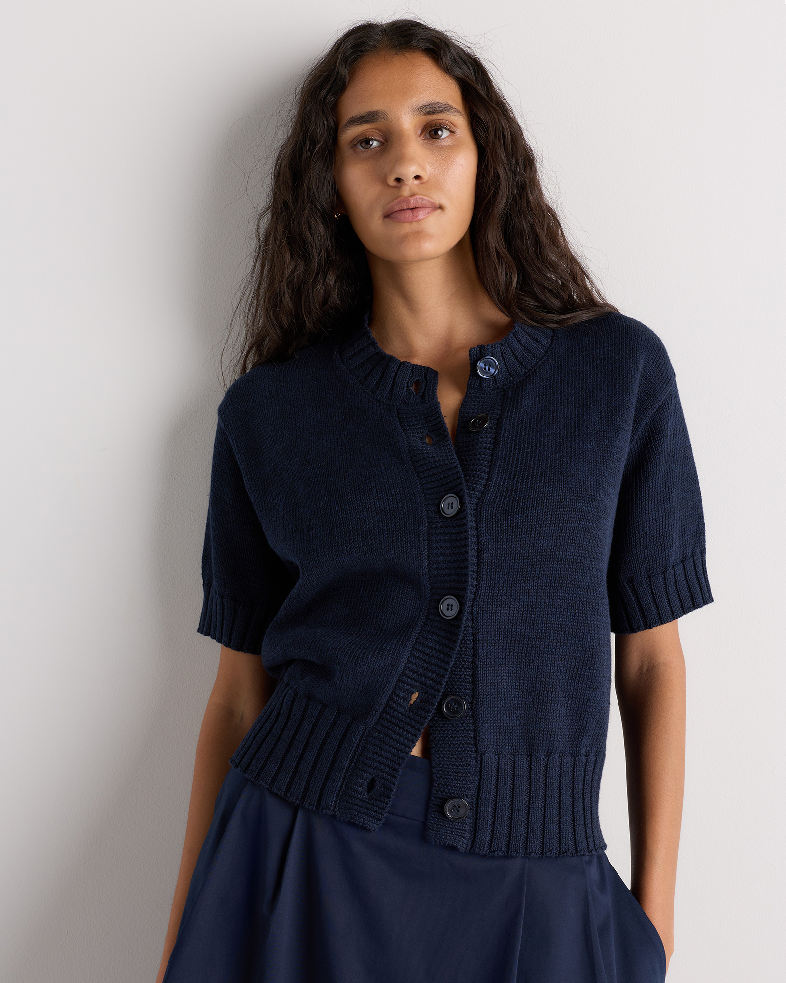 Cotton Linen Short Sleeve Cardigan