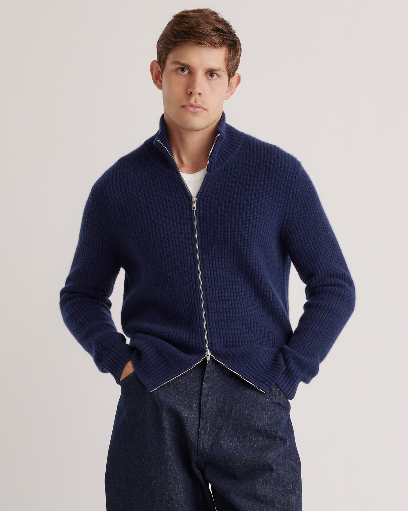Mongolian Spring Cashmere Fisherman Full Zip Sweater