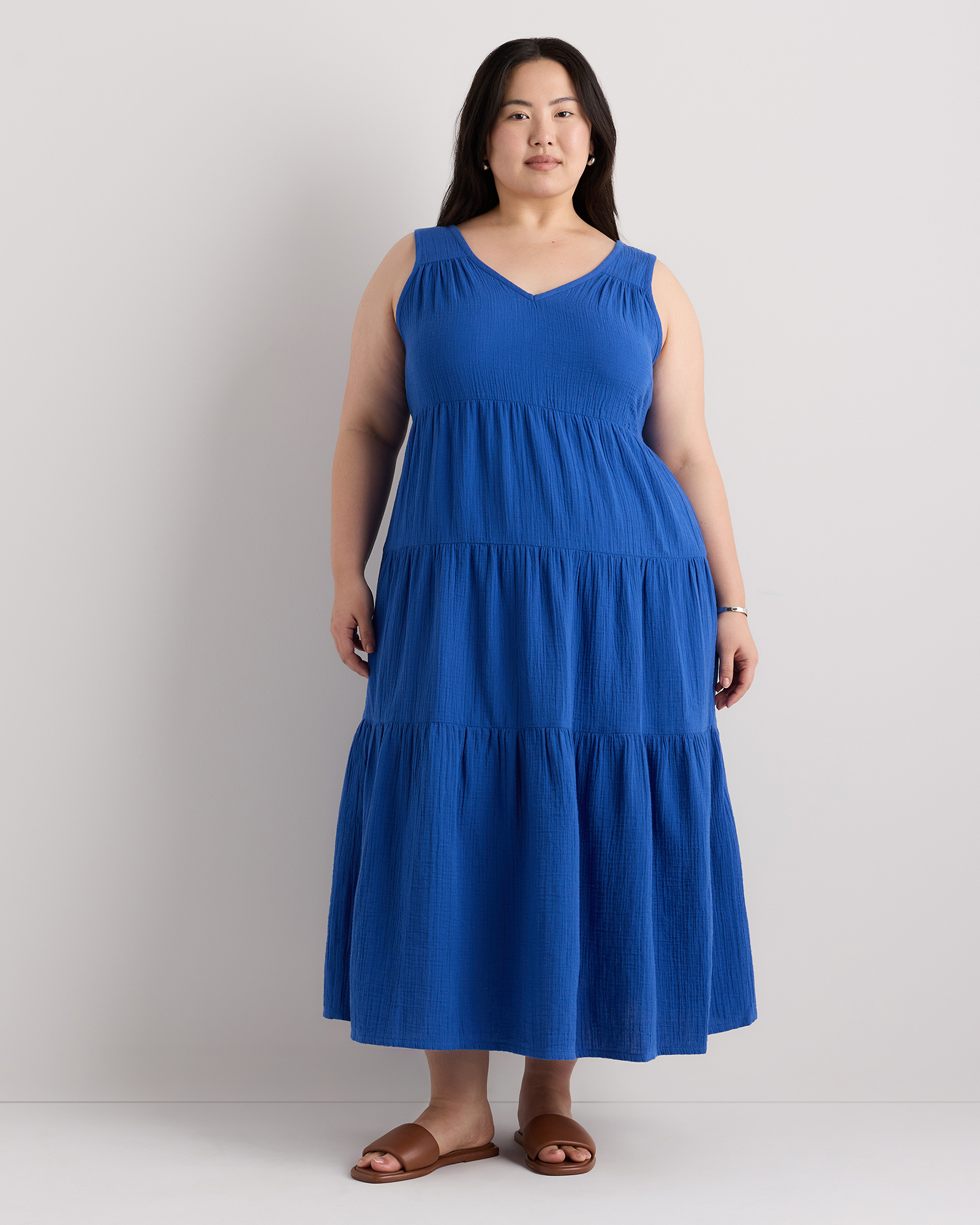 100% Organic Cotton Gauze Tiered Maxi Dress