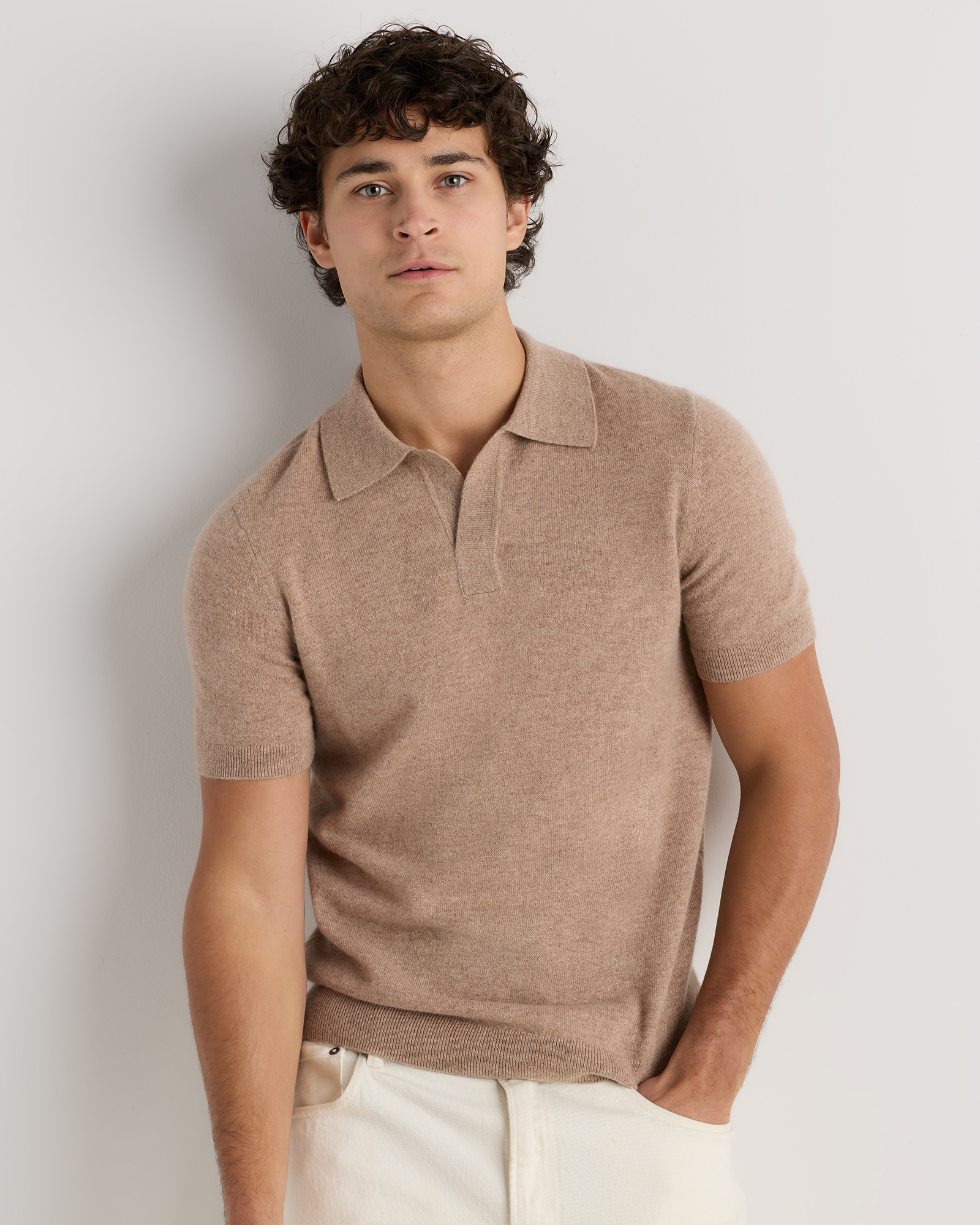 100% Mongolian Cashmere Johnny Collar Polo Sweater