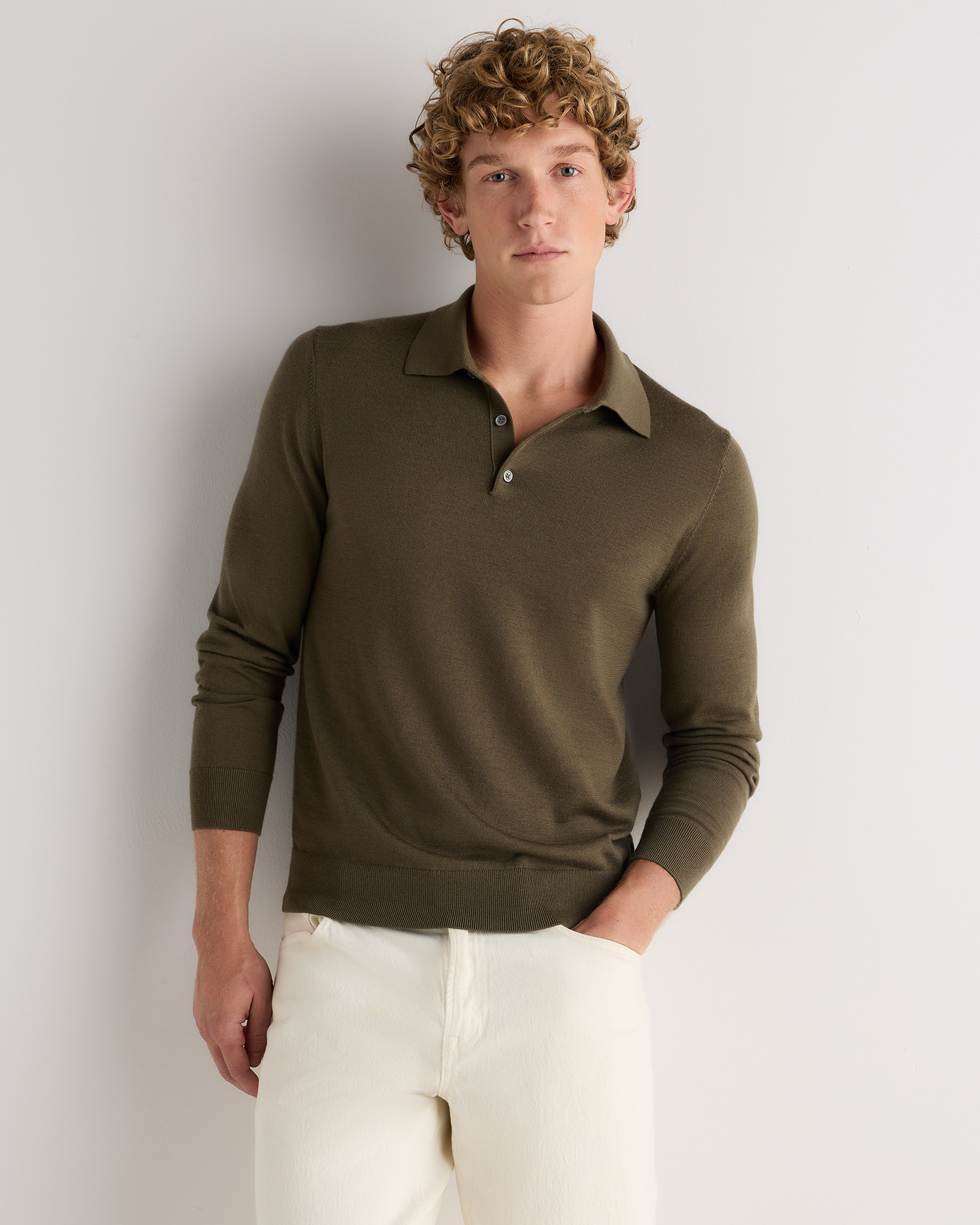 Worsted Merino Wool Polo Sweater