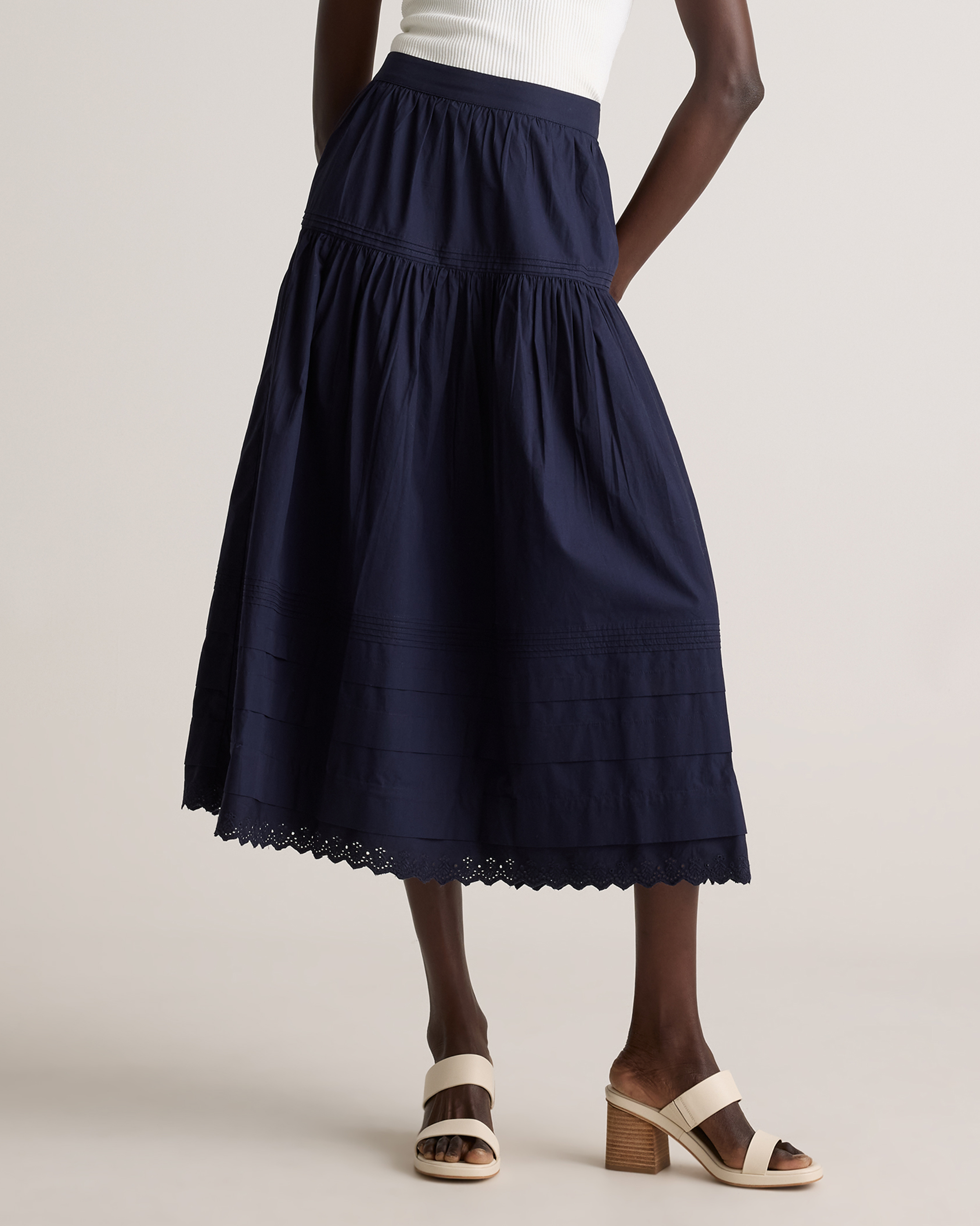 100% Organic Cotton Poplin Pintuck Maxi Skirt