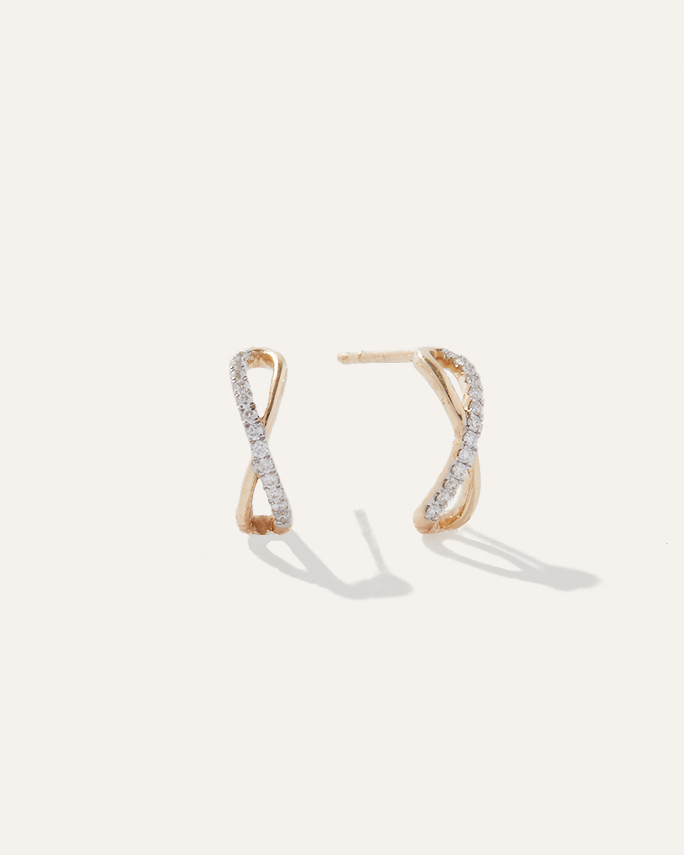 14K Gold Pave Diamond X Hoops