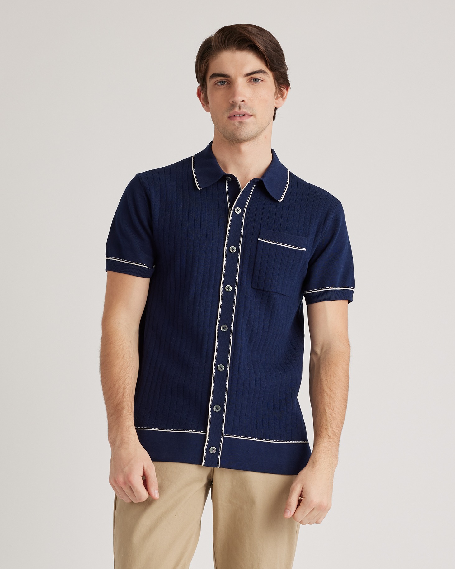 Organic Cotton-Silk Tipped Button Down Polo Sweater